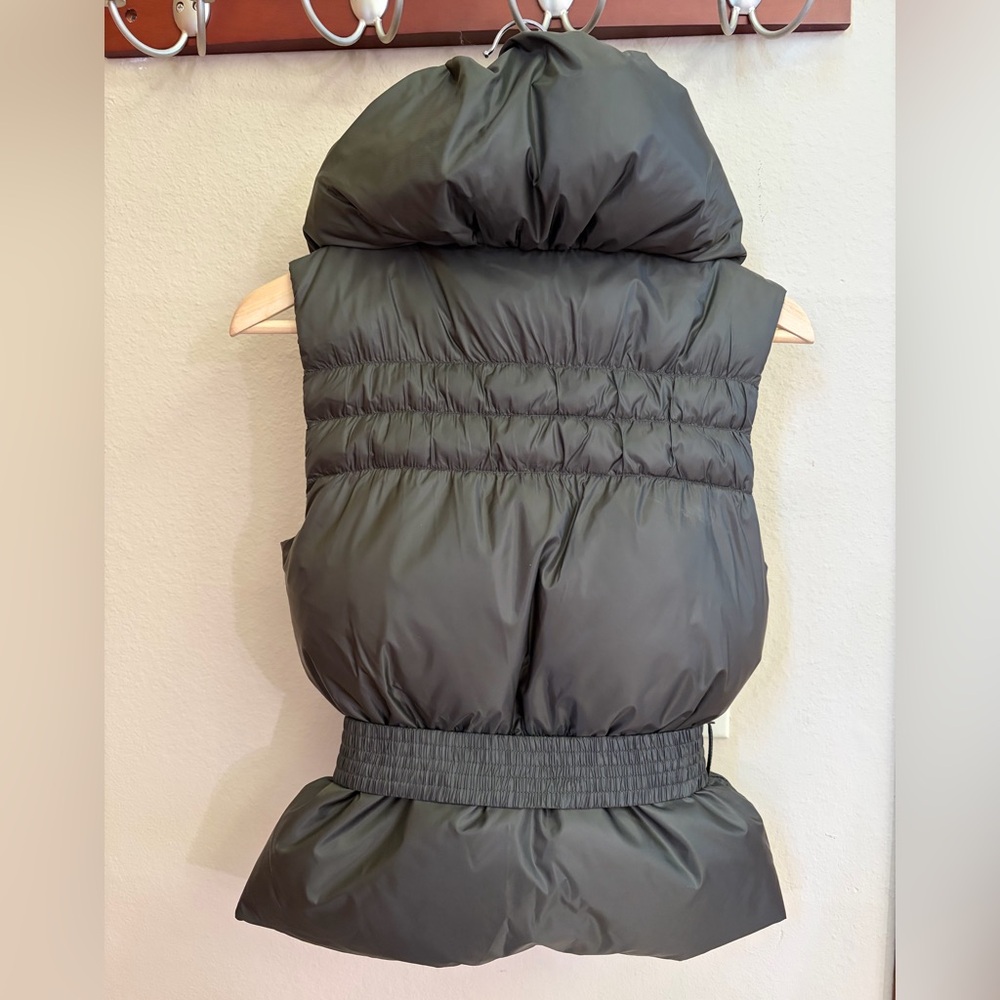 BCBGMaxAzria Dark Army Green Puffer Vest with Belt - Picture 2 of 10